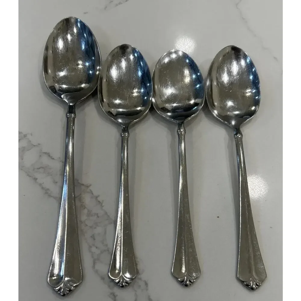 Vtg 4PC ONEIDA JUILLIARD Glossy Stainless‎ CUBE 1 Serving Spoon 3 Dinner Spoons